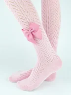 Rajstopy - Rajstopy bawełna ażurowe z kokardką pudrowy róż 116-122 cm - miniaturka - grafika 1