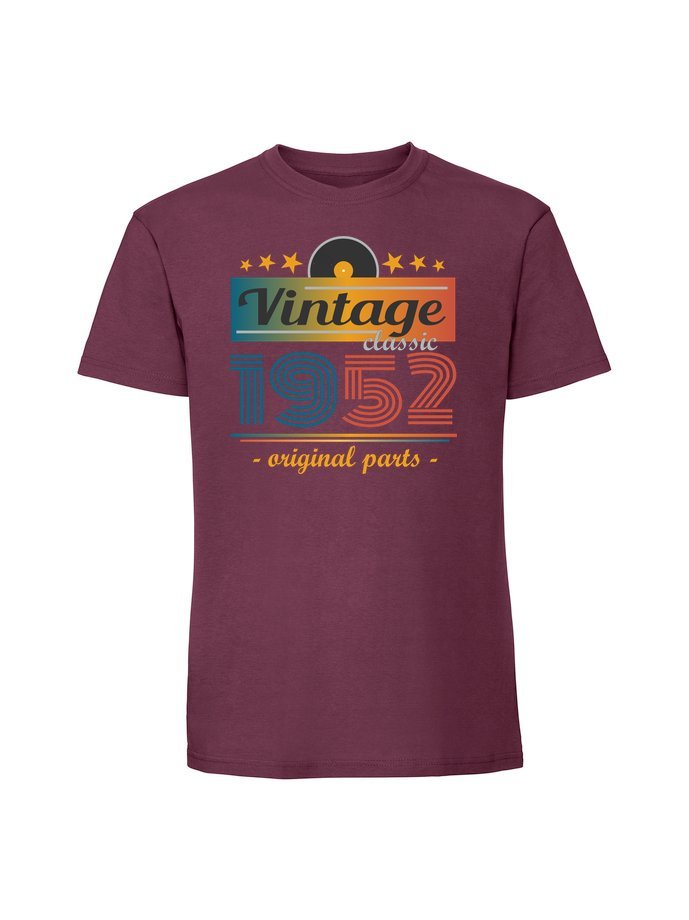 Męska koszulka z nadrukiem -1952 Vintage classic + rok 1952 v1 Burgundowy XL