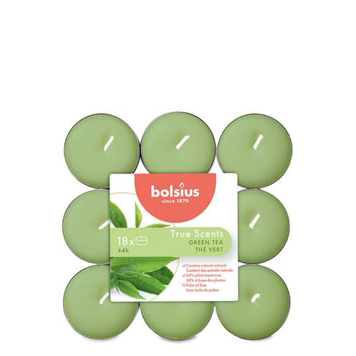 Tealight zapachowy Bolsius.aluminium 4h Zielona Herbata 18 sztuk