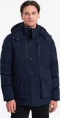 Kurtki męskie - Kurtka męska Ombre Zimowa kurtka męska z odpinanym kapturem i kieszeniami cargo - granatowa V1 OM-JAHP-0152 S - miniaturka - grafika 1