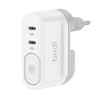 Ładowarki do telefonów - Ładowarka z lampką Budi 326DE, 2xUSB-C, 40W, (biały) - miniaturka - grafika 1