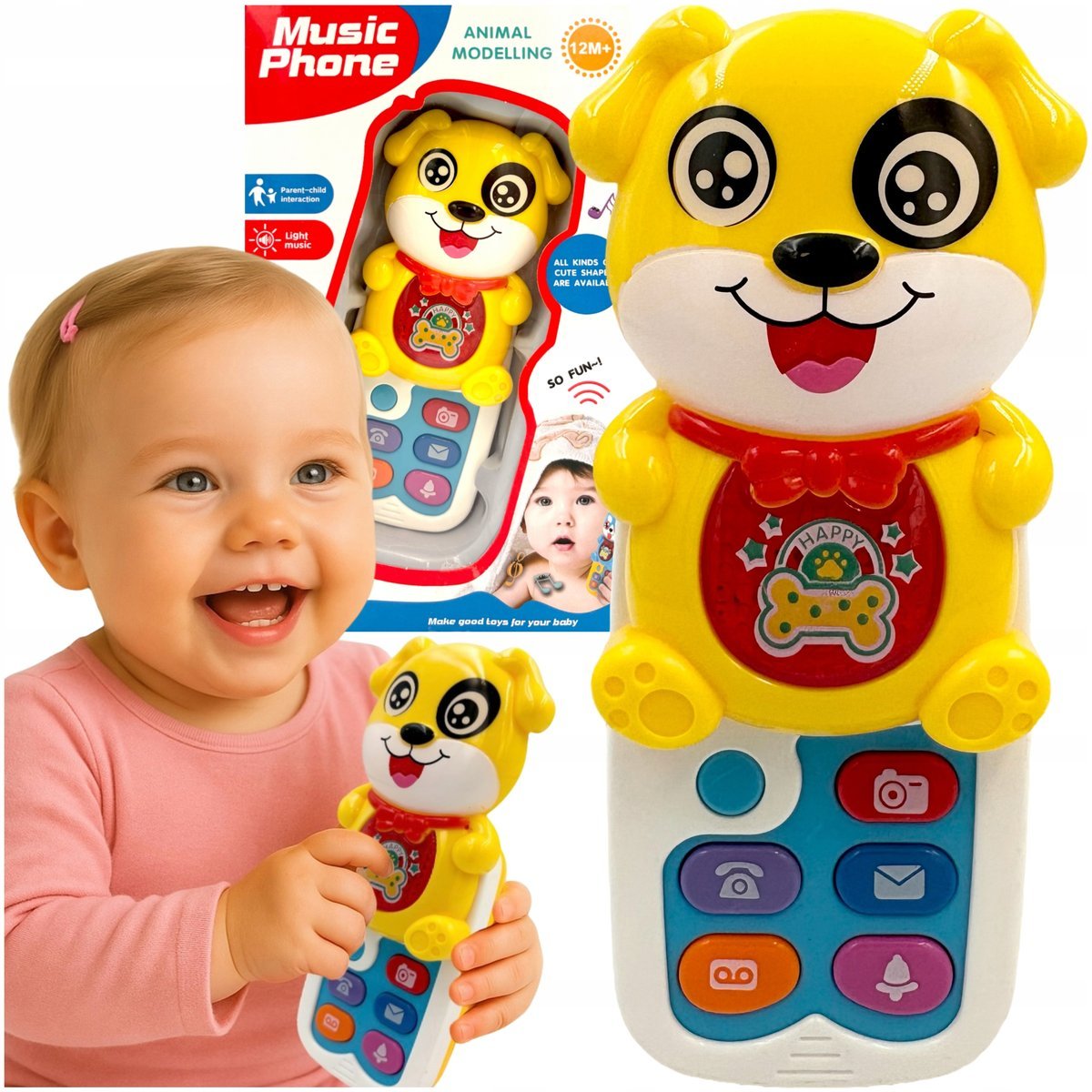 Telefon dla dziecka telefonik na baterie żółty piesek telefon z dźwiękiem 1