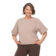 Dresy damskie - Bluzka Dresowa Damska Bawełniana S Beżowa Luźna - miniaturka - grafika 1