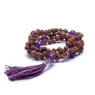 Bransoletki - Rudraksha Mala kamień Ametyst z fioletowym frędzlem - miniaturka - grafika 1