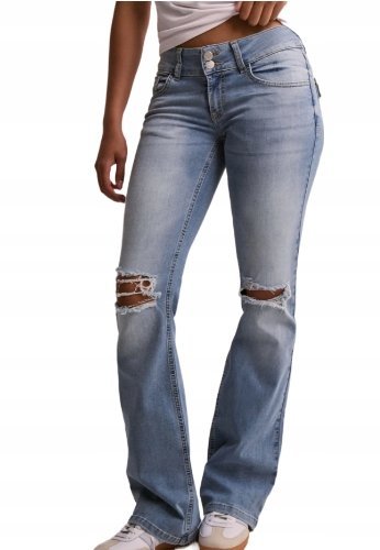 NELLY JEANSY DZWONY Z PRZETARCIAMI I PODWÓJNYM ZAPIĘCIEM 34 DRD