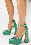 Sandały damskie - Zielone Sandały w Cyrkonie na Platformie i Słupku Saana - miniaturka - grafika 1