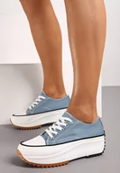 Trampki damskie - Niebieskie Niskie Klasyczne Trampki na Grubszej Podeszwie Nestara - miniaturka - grafika 1