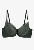 Biustonosze - Ciemnozielony Biustonosz Push Up z Ozdobną Siateczką Zorale - miniaturka - grafika 1