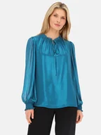 Bluzki damskie - Turkusowa połyskująca bluzka damska Potis & Verso Emily - miniaturka - grafika 1