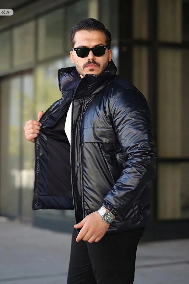 MĘSKA KURTKA PIKOWANA BŁYSZCZĄCA W STYLU SPORTOWYM S 5IA