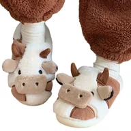 Kapcie damskie - Ciepłe Pluszowe Kapcie Biało-Brązowa Krówka 36-37 - miniaturka - grafika 1