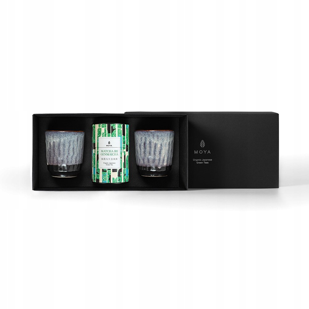 Zestaw zielona herbata Moya Matcha Iri Genmaicha i 2 kubki Murasaki