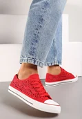 Trampki damskie - Czerwone Trampki z Krótką Ażurową Cholewką Paerina - Renee - miniaturka - grafika 1