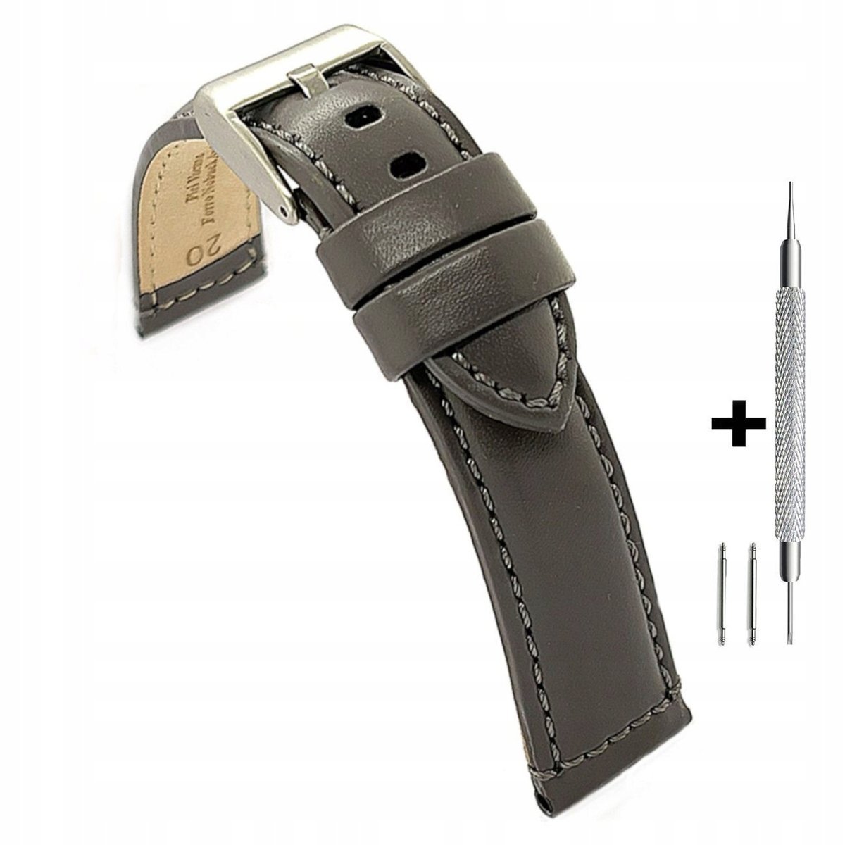Szary pasek 22 mm skórzany DILOY 363.22.7 + dwa teleskopy i narzędzie