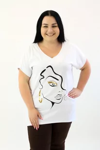 Tunika asymetryczna z twarzą Milenka Biała UNI - Bluzki damskie - miniaturka - grafika 1