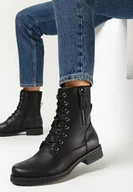 Botki damskie - Czarne Botki Workery z Ozdobnym Suwakiem Tessalle - miniaturka - grafika 1