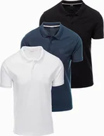 Koszulki męskie - Komplet męskich bawełnianych t-shirtów polo BASIC czarny/granatowy/biały V1 OM-POBS-0133 S - miniaturka - grafika 1