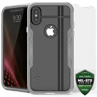 Zizo Shock Case Pancerne etui iPhone Xs / X z hartowanym szkłem na ekran (Silver/Gray) - Etui i futerały do telefonów - miniaturka - grafika 1