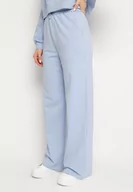 Spodnie damskie - Jasnoniebieskie Bawełniane Spodnie Dresowe z Szerokimi Nogawkami Alfira - miniaturka - grafika 1