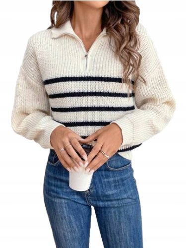 SHEIN SWETER DAMSKI KREMOWY W PASKI LUŹNY 34 ŁOI