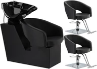 Meble fryzjerskie - Greta Black Zestaw myjnia fryzjerska i 2 x fotel fryzjerski hydrauliczny obrotowy podnóżek do salonu fryzjerskiego myjka ruchoma misa ceramiczna armatura bateria słuchawka - miniaturka - grafika 1