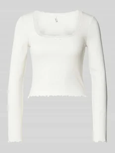 Bluzka o kroju slim fit z długim rękawem i dekoltem w łódkę obszytym koronką model ‘WILMA’ - Bluzki damskie - miniaturka - grafika 1