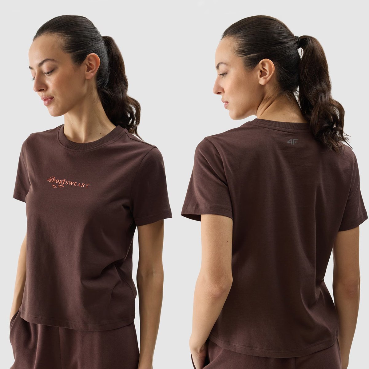 Koszulka Damska 4F T-shirt Z Nadrukiem Brązowy 4FWSS24TTSHF1354 Brązowy XXL