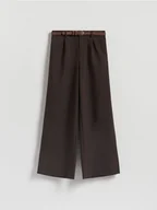 Spodnie damskie - Reserved - Luźne spodnie z paskiem - ciemnobrązowy - miniaturka - grafika 1