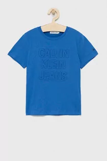 Koszulki dla dziewczynek - Calvin Klein Jeans T-shirt bawełniany dziecięcy z aplikacją - grafika 1