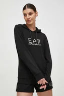 Bluzy damskie - EA7 Emporio Armani bluza damska kolor czarny z kapturem z nadrukiem - miniaturka - grafika 1