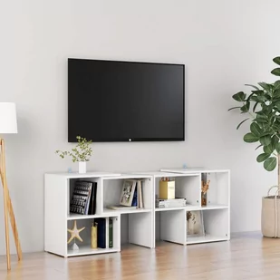 vidaXL Szafka pod telewizor, biała, wysoki połysk, 104x30x52 cm - Szafki RTV - miniaturka - grafika 1