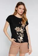 Koszulki i topy damskie - T-shirt z wzorem w kwiaty - Monnari - miniaturka - grafika 1