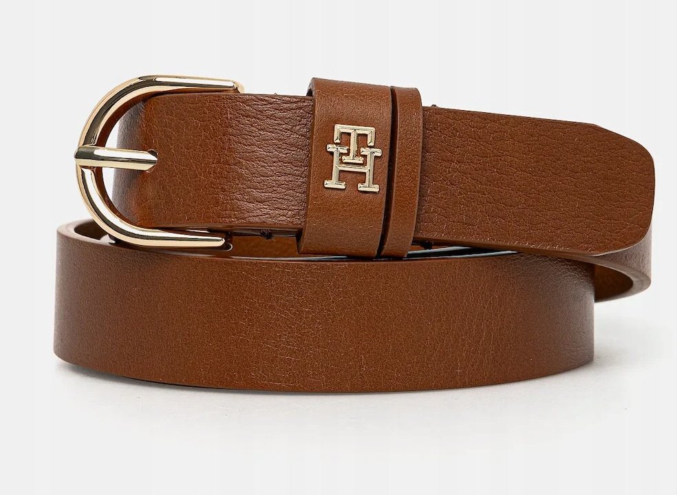 TOMMY HILFIGER BRĄZOWY PASEK SKÓRZANY Z LOGO 90 16EA