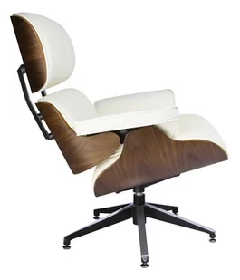King Home Fotel LOUNGE biały, sklejka orzech - skóra naturalna T044.WHITE - Fotele - miniaturka - grafika 1