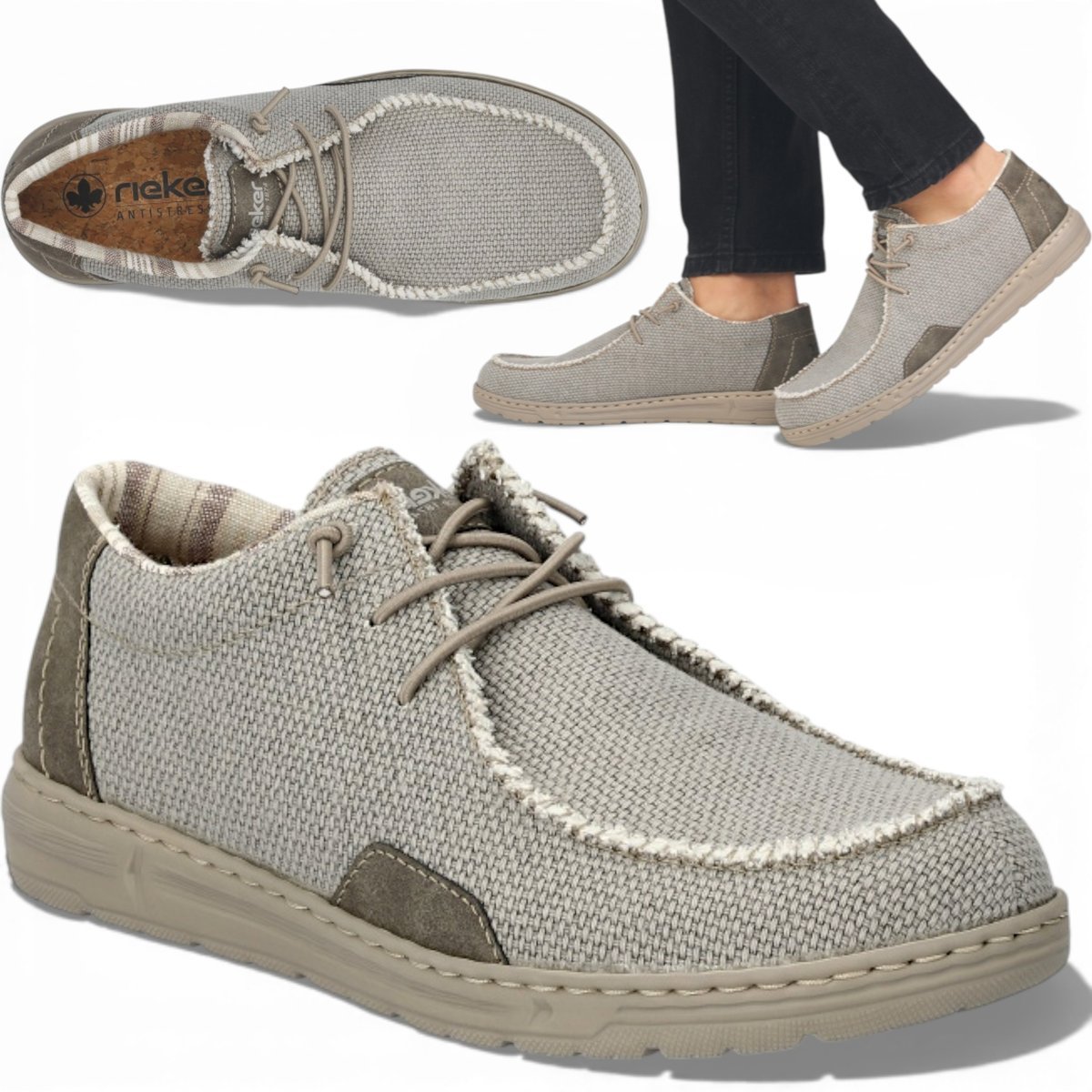 Półbuty Męskie RIEKER Wygodne Lekkie Sportowe Oddychające Wsuwane Beżowe 41