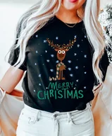 Bluzki damskie - Damska koszulka na świeta z reniferem - miniaturka - grafika 1