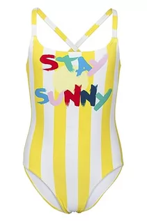 Stroje kąpielowe - Fashy Dziewczęcy kostium kąpielowy Stay Sunny, żółto-biały, w paski, żółty, 116 cm - grafika 1