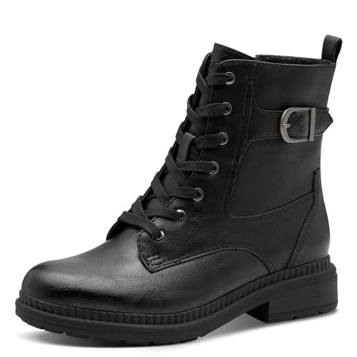 Jana Damskie buty Lace Boot Flat Vegan, modne kozaki, czarne, rozmiar 39 EU, czarny, 39 EU