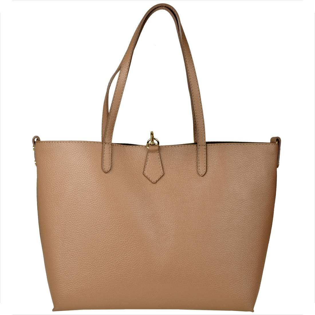 Borse in Pelle Torebka shopper skórzana brąz karmel kosmetyczką
