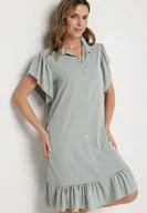 Sukienki - Jasnozielona Sukienka Koszulowa z Guzikami i Falbankami Tenalena - miniaturka - grafika 1