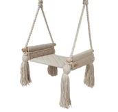 Leżaczki i huśtawki - Huśtawka Dla Dzieci Domowa Ławeczka Drewniana | Velvet Pikowana BEŻ | 100% Eco | Ce | Create For You - miniaturka - grafika 1