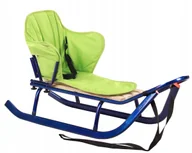 Sanki i ślizgacze - MOCNE SANKI JEE GRANATOWE OPARCIE MATERAC ZIELO dla dzieci Polskie Metalowe - miniaturka - grafika 1