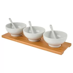 Hit Miseczka kokilka porcelanowa BIAŁA 3 szt na podstawce tacy + łyżeczki 121663 - Miski i półmiski - miniaturka - grafika 1