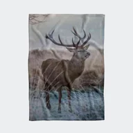 Koce - Koc pluszowy WINTER wzór BN19  | jeleń w śniegu 80 x 60 cm - miniaturka - grafika 1