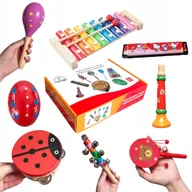 Instrumenty muzyczne dla dzieci - Instrumenty dla dzieci zestaw cymbałki bęben tamburyn harmonijka trąbka 8el - miniaturka - grafika 1