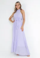 Sukienki - Fioletowa Plisowana Sukienka Maxi z Gumką w Pasie i Rozkloszowanym Dołem Tehe - miniaturka - grafika 1