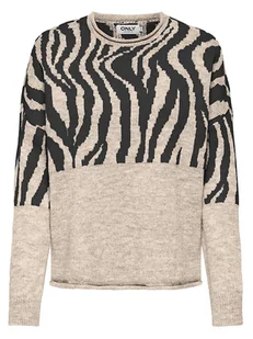 ONLY Sweter "Jade" w kolorze beżowo-czarnym - Swetry damskie - miniaturka - grafika 1