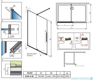 Radaway Furo Brushed Copper kabina Walk-in 80x200cm lewa szczotkowana miedź 10106438-93-01L/10110394-01-01 - Kabiny prysznicowe Radaway Furo Brushed Copper kabina Walk-in 80x200cm lewa szczotkowana miedź 10106438-93-01L/10110394-01-01 - Kabiny prysznicowe - miniaturka - grafika 2