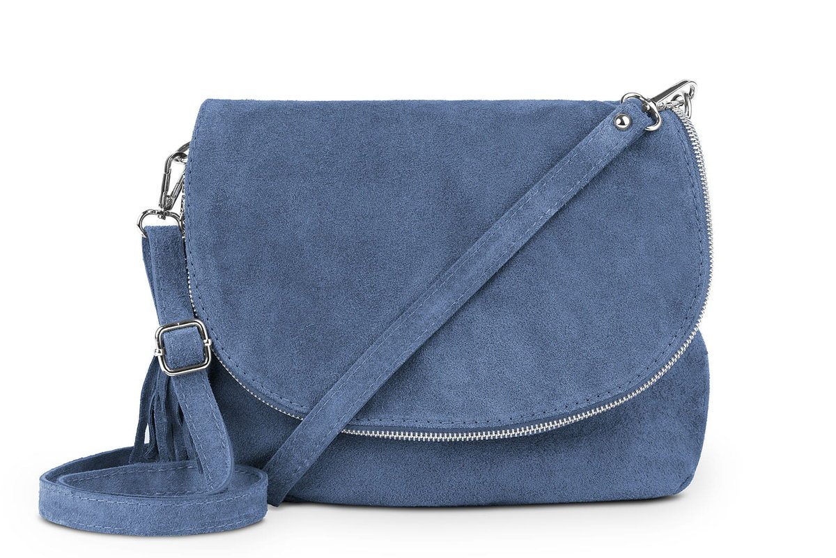 Torebka Skórzana Vera Pelle Bisaccia Zamsz Jeans
