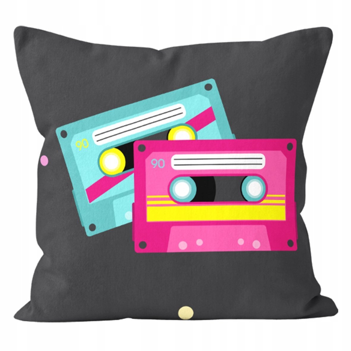 POSZEWKA NA PODUSZKĘ 45x45 CM MŁODZIEŻOWA KASETY CZARNA MUZYKA MIĘKKA RETRO